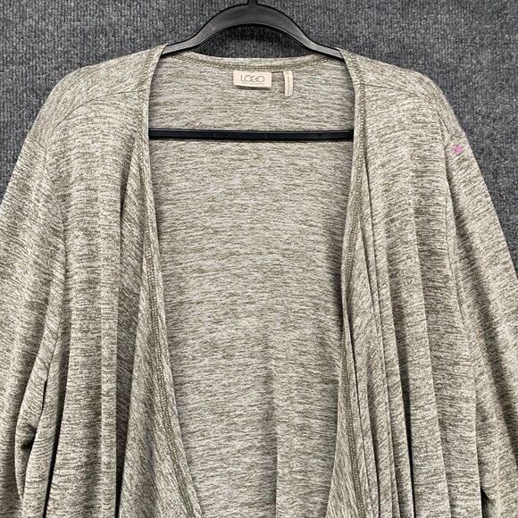 LOGO Lori Goldstein Cardigan Sweater XL Green Open Front Drape Comfy Lounge - Picture 2 of 8